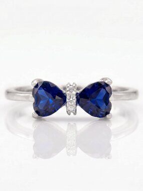 Blue Sapphire Gemstone Bow ring, size 6, 925 Sterling Silver Charmed Aroma